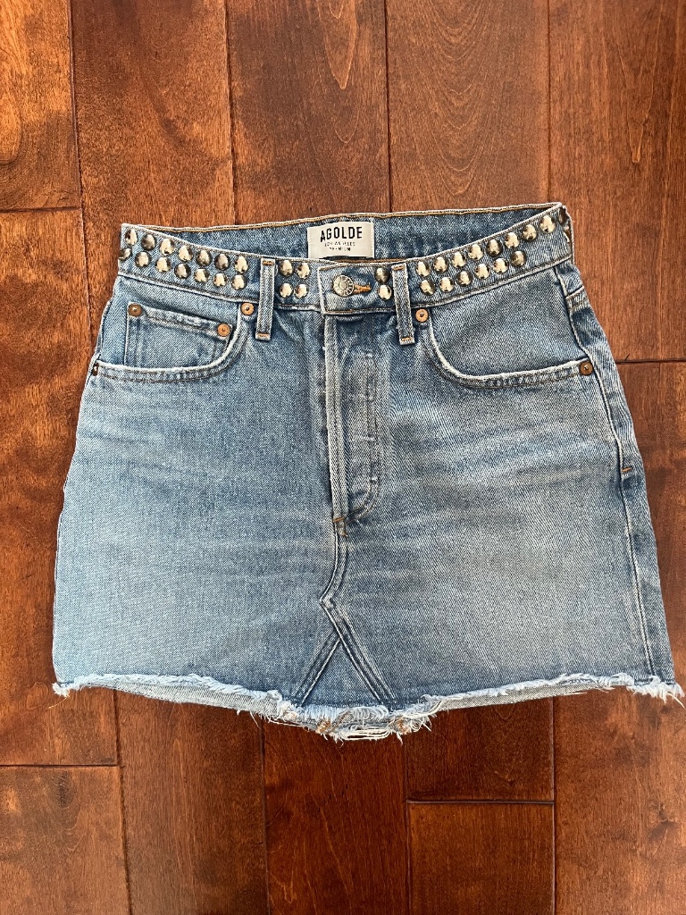 AGOLDE studded denim skirt